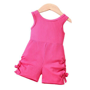 SHEIN Baby Ruched Knot Side Ribbed Knit Romper in Pink, Size 2-3Y​​​​​​​